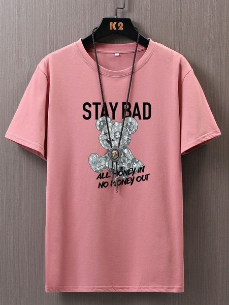 

men bear & slogan graphic tee f2e4#, White;black