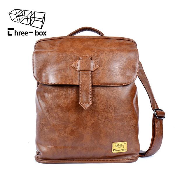 

backpack three-box brands men women pu leather backpacks male fashion retro small leisure travel mochilas shoulder school bags