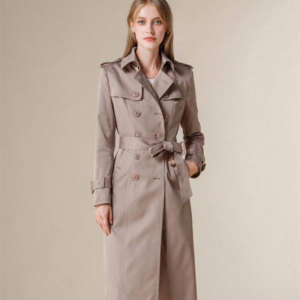 

women's trench coats spring 2021 coat for women european fashion double sided overcoat female long slim windbreaker manteau femme lx262, Tan;black