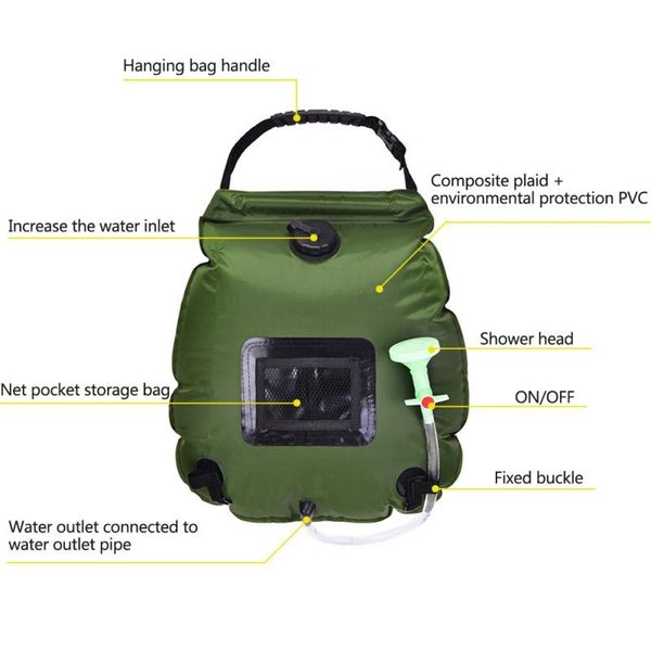 

water bags for outdoor solar hiking camping shower bag 20l heating hydration hose switchable