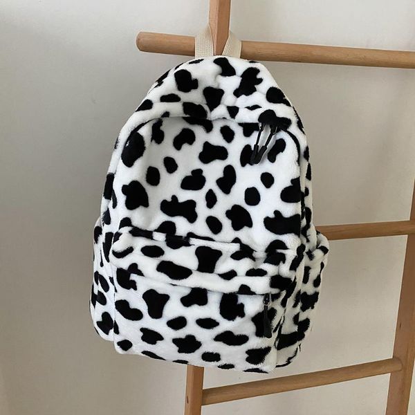

backpack women plush preppy style school shoulder bag animal cow pattern design large travel rucksack lady student backpacks