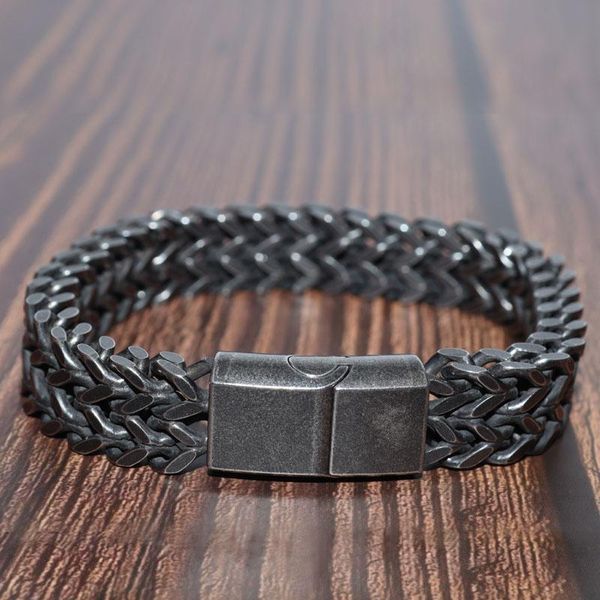 

link, chain fashion stainless steel bracelet men's casual hip-hop trendy, Black
