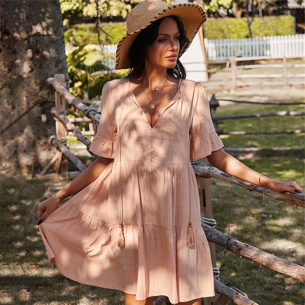 

half sleeve solid casual high waist button decoration spring summer dress for women new fashion tassel, Black;gray