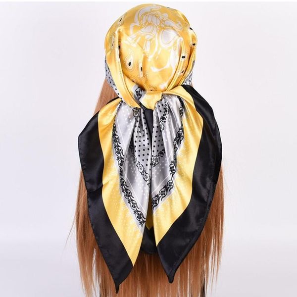 

scarves 25# candy color patchwork women headband silk feeling bandana boho printed square scarf bandanas korean style, Blue;gray