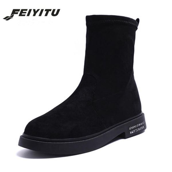 

boots women warm ankle autumn winter female casual shoes woman flat fashion platform round toe strap solid comfortable black