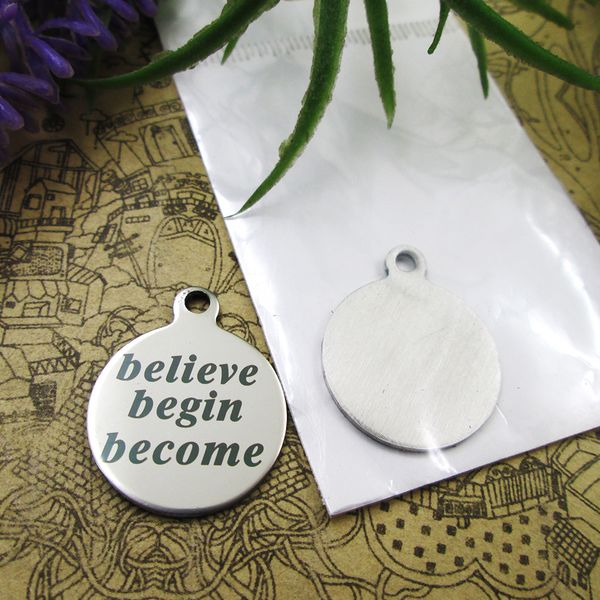 

40pcs--stainless steel charms"believe begin become" more style choosing diy pendants fo necklace, Bronze;silver