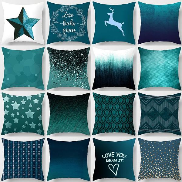 

cushion/decorative pillow trend color teal blue cushion cover 45*45cm polyester geometric decorative pillows home decoration throw pillowca