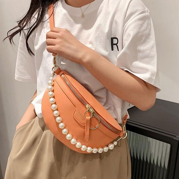 

fashion women waist pack pu leather brand shoulder crossbody chest bags 2021 luxury pearl chain fanny packs lady bag purse