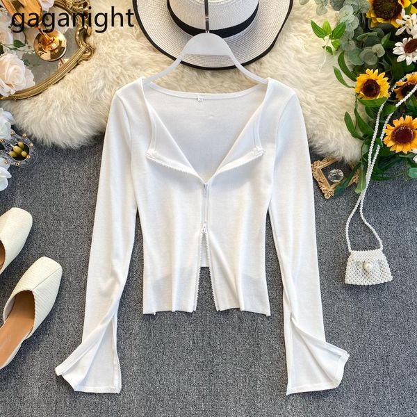

women's blouses & shirts gaganight fashion women knitted blouse double zipper lady korean shirt stretchy blusas spring autumn casual so, White