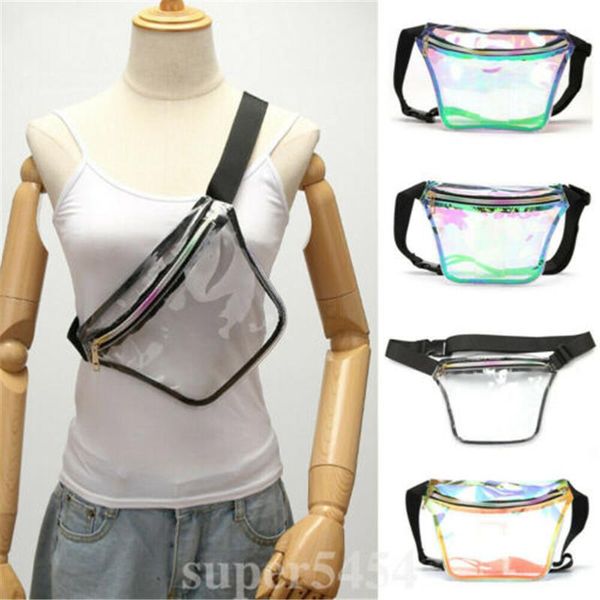 

holographic waist bag women laser fanny pack purse transparent hip belt pouch bags