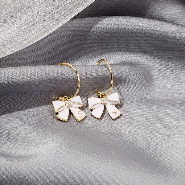 

dangle & chandelier voerynt korean version of sweet bow-knot crystal earrings female small fresh drip glaze fashion simple girl, Silver