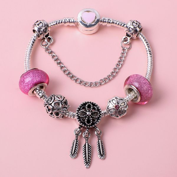 

women's diy strands dream catcher bracelet pink coloured glaze lovely bohemian love jewelry, Black
