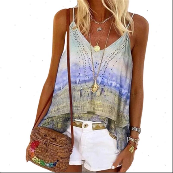 

s women t shirts 5xl plus size loose beach shirt female boho print casual spaghetti strap tank tee, White