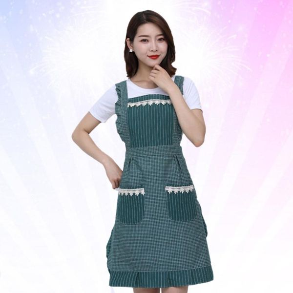 

1pc cotton aprons double layers cooking kitchen supplies for home (dark green)