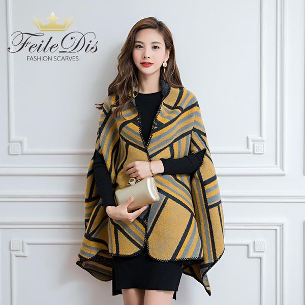 

scarves [feiledis]2021 cashmere shawl lady warm scarf double-sided thick fashion yellow plaid fd213, Blue;gray