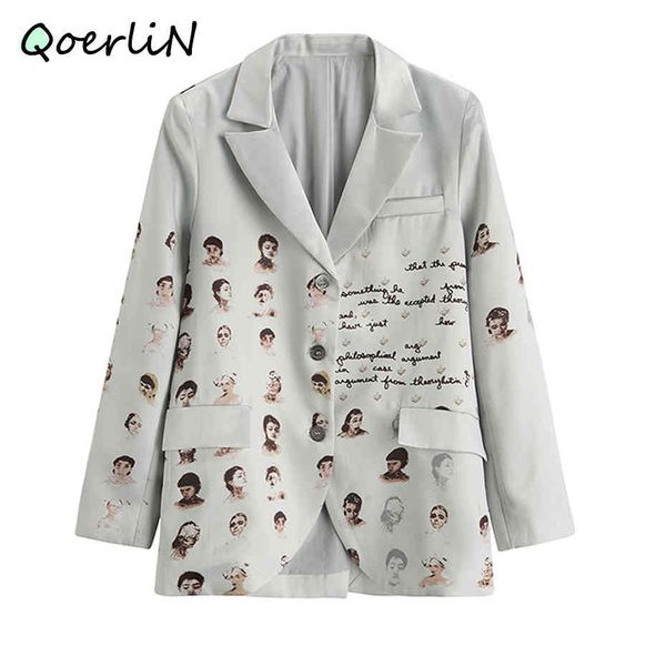

women blazer character alphabet fun print single-breasted long sleeve suit female retro casual jacket coat fashion office blazer 210416, White;black