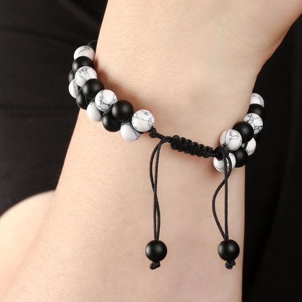 

beaded, strands wolf head lava rock bracelet anti anxiety energy stone healing crystal beaded punk stress relief, Black