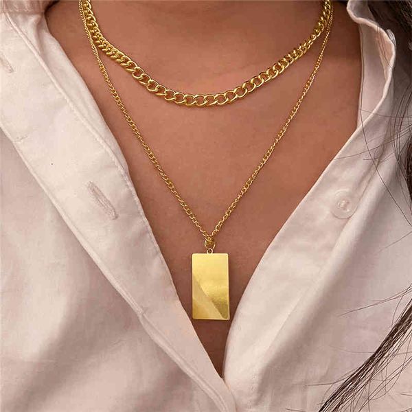 

bohemian multilayer square gold pendant necklaces for women punk choker chain necklaces trend fashion jewelry party gift, Silver
