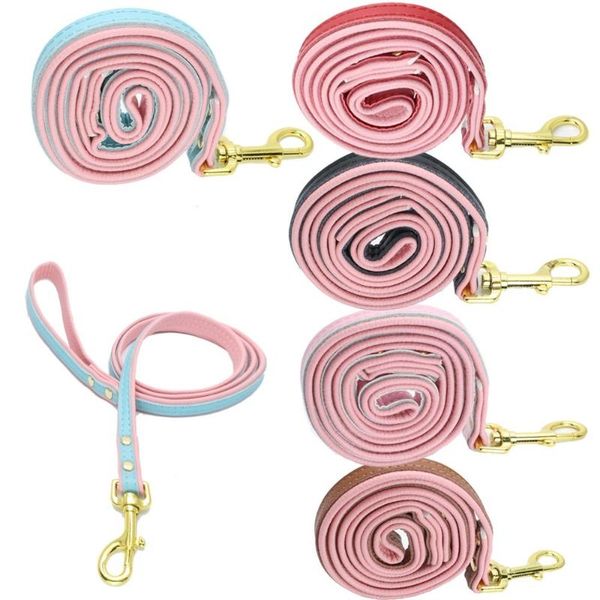 

double-layer leather small dog training leash serpentine puppy lead safe walking doggie cat durable traction rope collars & leashes