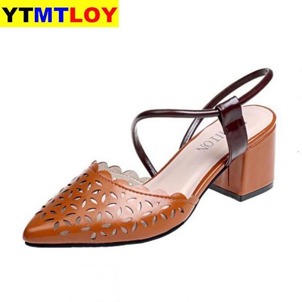 

dress shoes sandals hollow coarse high-heeled shallow mouth pointed pumps female high heels large fashion woman gladiator, Black