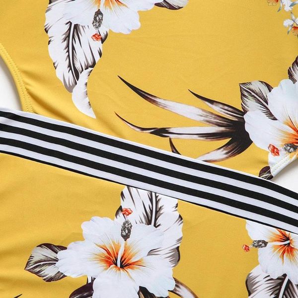 

one-piece suits 2021 print floral one piece swimsuit polyester women swimwear short sleeve d0q1