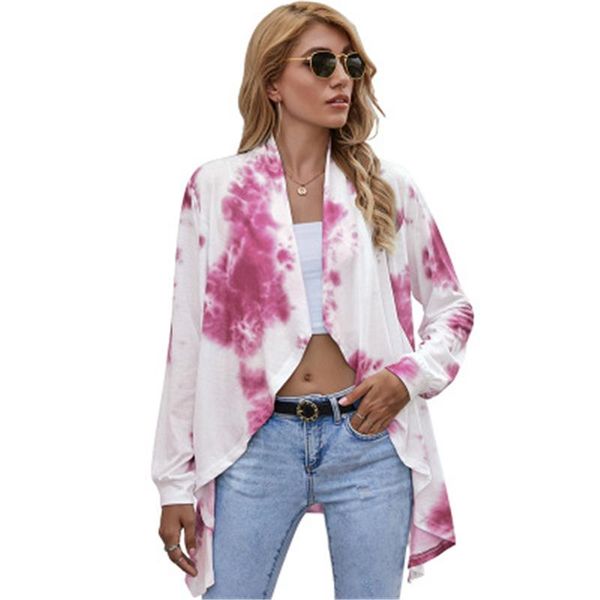 

women tie-dye jackets fashion occident trend long sleeve cardigan irregular outerwear designer female spring printing casual loose coat, Black;brown