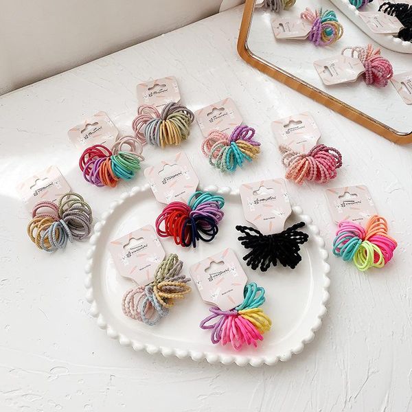 

children's hair rope set baby candy color ring does not hurt simple high elastic accessories, Slivery;white