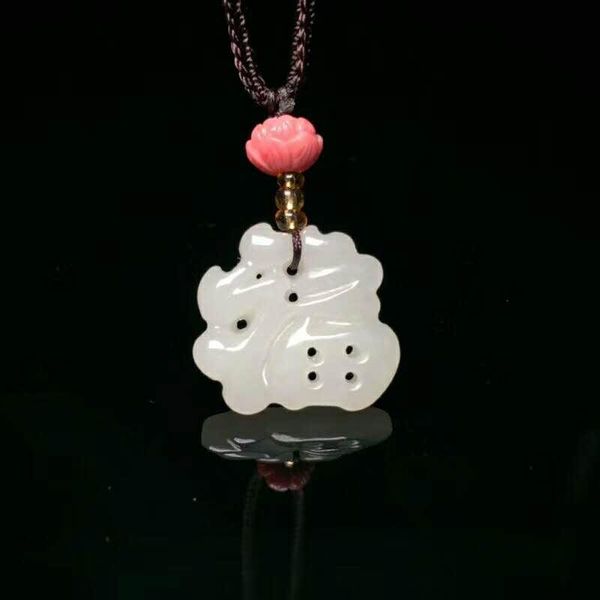 

lockets h5#exquisite hetian jade hollow blessing pendant, Silver