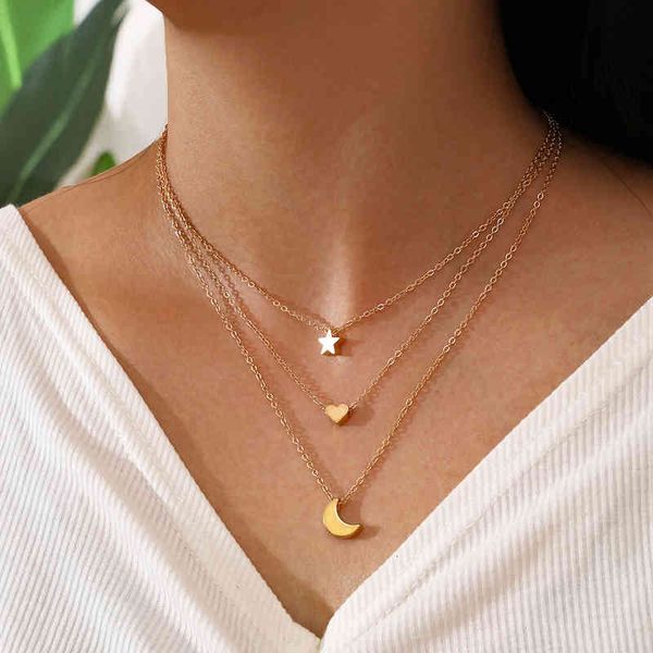 

multi-layer simple star moon necklace women's clavicle chain, Silver