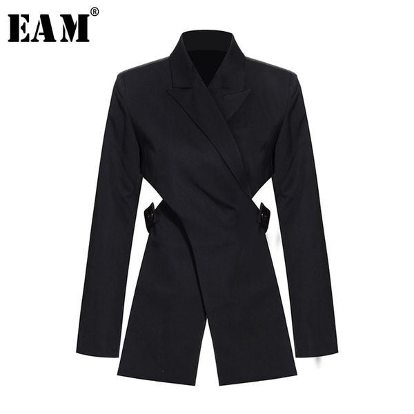 

[eam] women black cross bandage short blazer lapel long sleeve loose fit jacket fashion spring autumn 1t126 211104, White;black