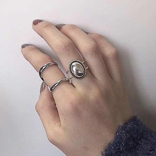 

cluster rings kinel s925 sterling silver ring personality neutral style simple round glossy open boho beach party jewelry gift, Golden;silver
