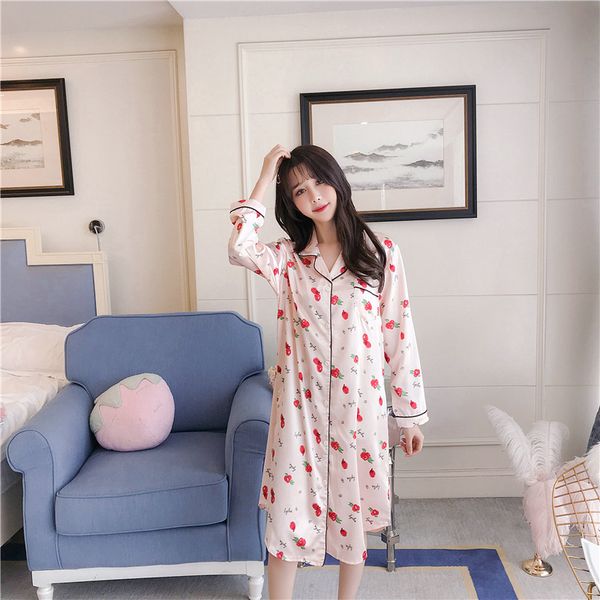 

women satin nightgowns ladies nightgowns silk v-neck night dress with pocket flower print sleepshirts sleep lounge sleepwear, Black;red