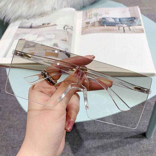 

big frame sunglasses women large flat sun glasses oversized shades rimless square gradient lens, White;black