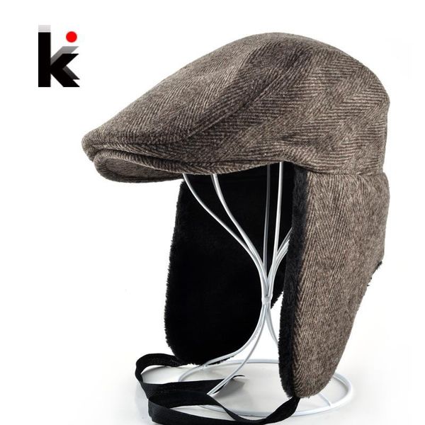 

berets 2021 mans modified version bomber cap beret hat with ears warm winter hats for men can be folded peaked caps boina masculina, Blue;gray