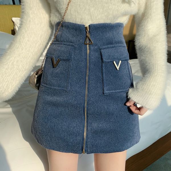 

dress high waist tweed women autumn winter fashion front zip slim mini female korean bottom ol skirt m7fg, Black;gray
