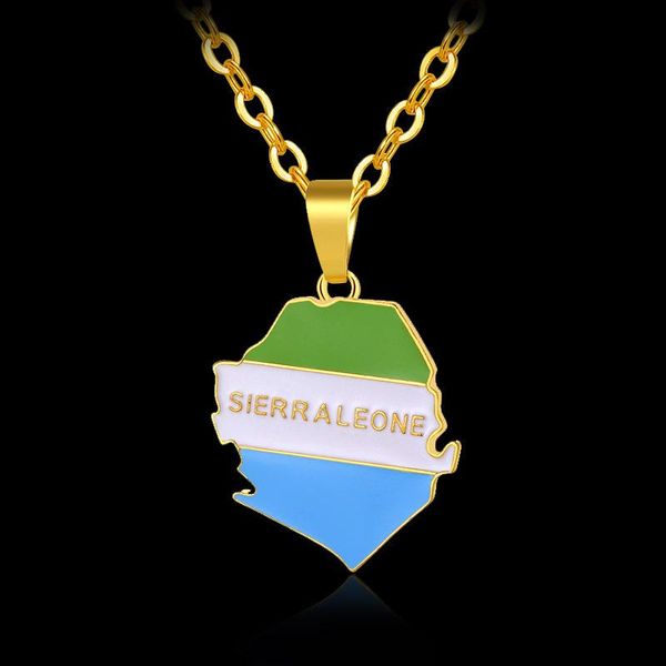 

pendant necklaces wangaiyao sierra leone africa flag necklace stainless steel chain men's and women's jewelry, Silver