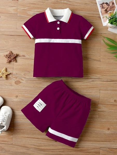 

baby contrast panel polo shirt & track shorts she, White