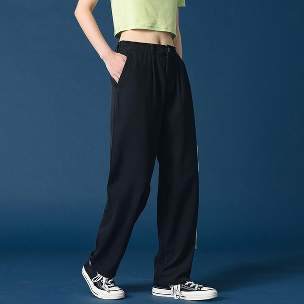 

women's pants & capris 2021 women pant casual cotton wide leg loose harem korean retro ankle length elastic waist trousers female stree, Black;white