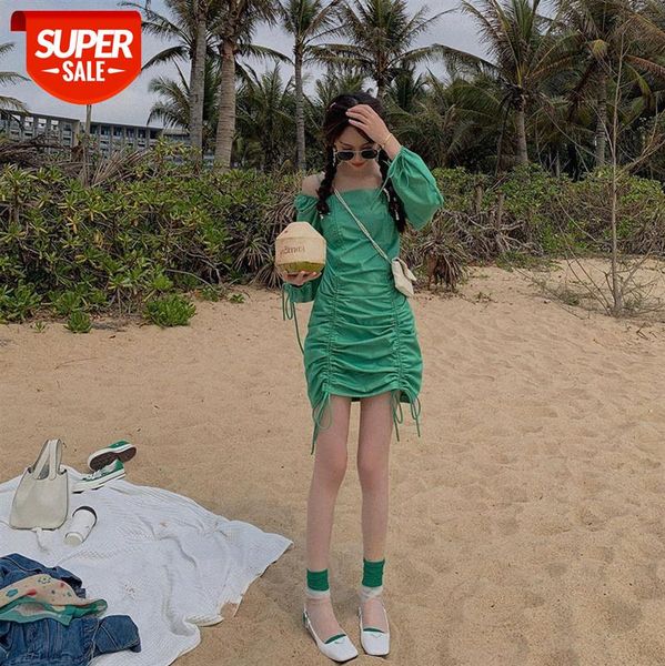 

[small green skirt] fairy sweet one-shoulder slim dress with concave figure effect, knock on nasi~ #ma9l, White;black