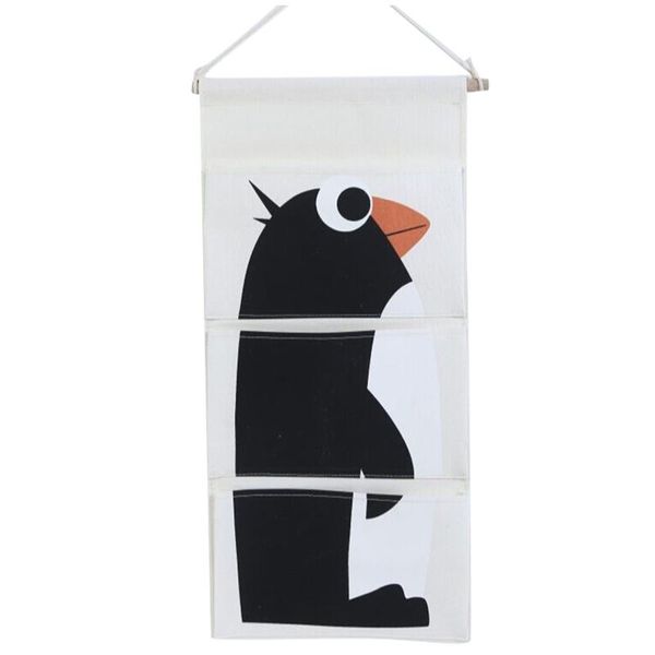 

3pc cute animal cartoon cotton and linen hanging bag home wall three-pocket foldable sack door wall-mounted debris storage bags