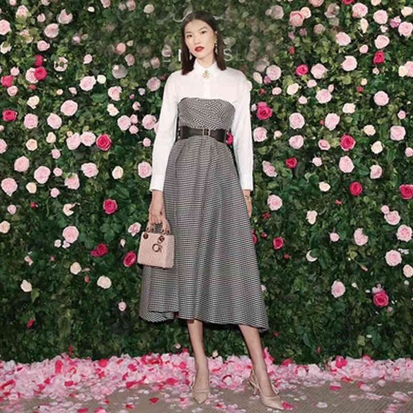 

white label plaid shirt fashion vintage elegant spring dress, Black;gray