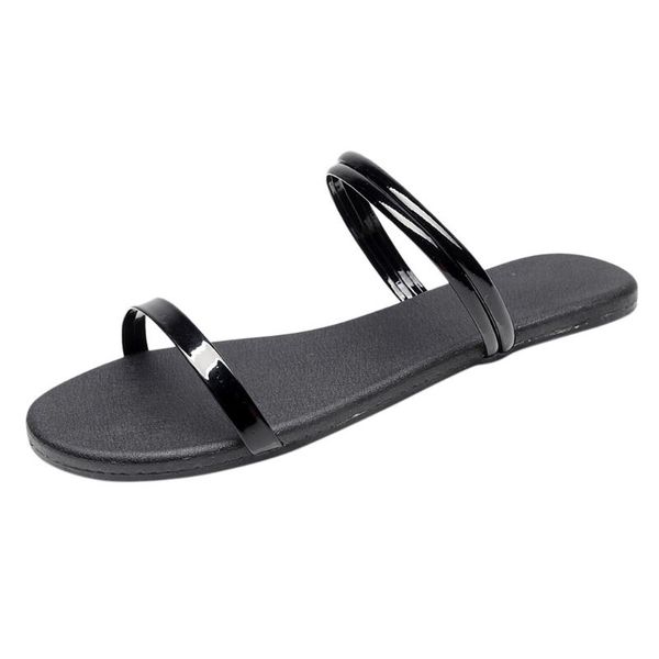 

fashion women's sandals footwear open-toe shoes wild flats womens casual beach slippers big size #c, Black