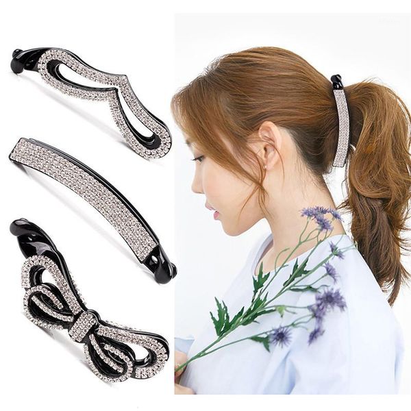

3pcs banana hair clip bowknot fashionable rhinestone large updo ponytail claw holder clip1