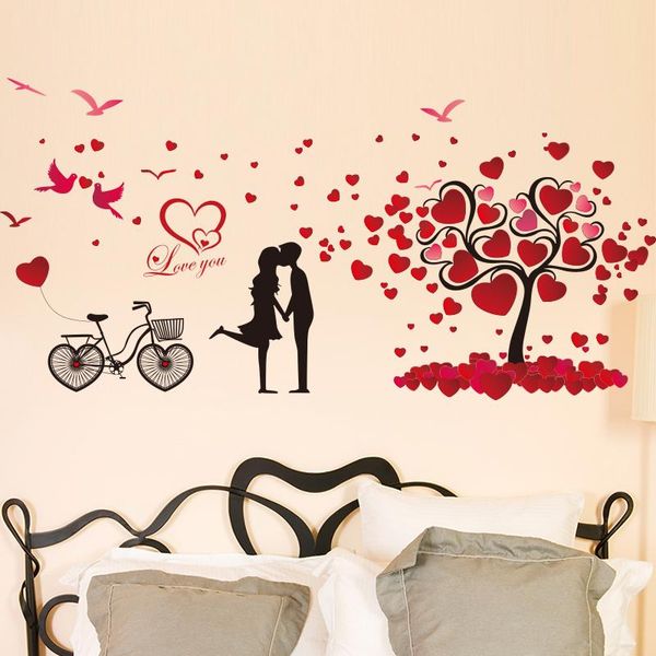 

wall stickers [shijuekongjian] couples tree diy cartoon bike birds mural decals for living room bedroom house decoration