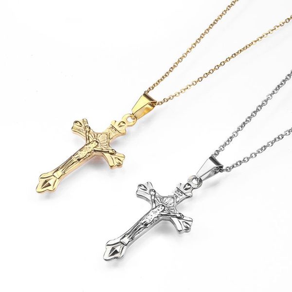 

pendant necklaces steel jesus christ fashion man gold silvering plating cross religious necklace jewelry gift for men, Silver