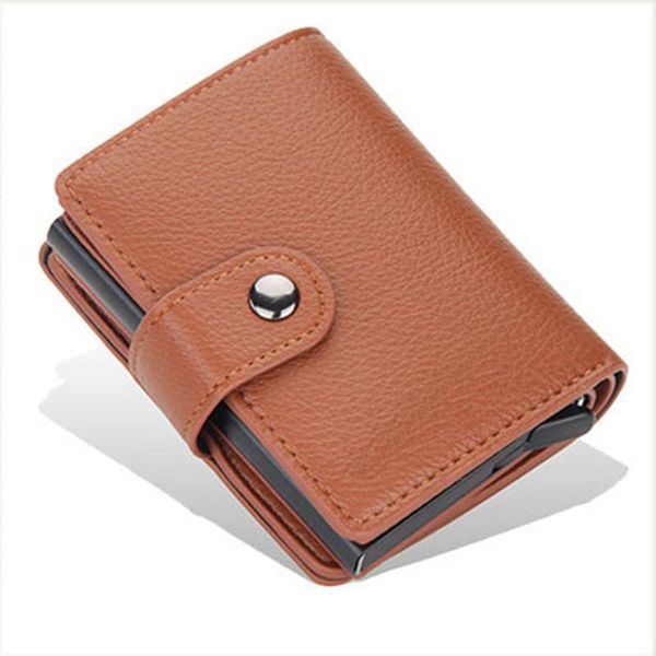 

wallets anti-theft brush anti-degaussing metal aluminum box package casual men's wallet bottom -up card, Red;black