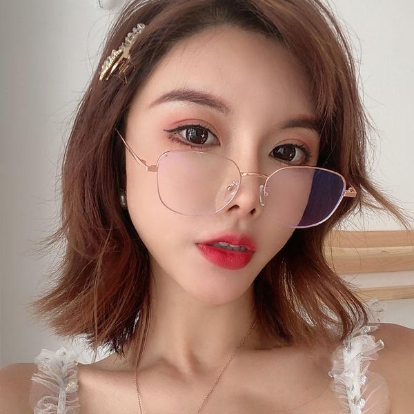 

fashion sunglasses frames blue light blocking glasses women men metal frame woman vintage square gold eyeglasses optical eyewear, Black