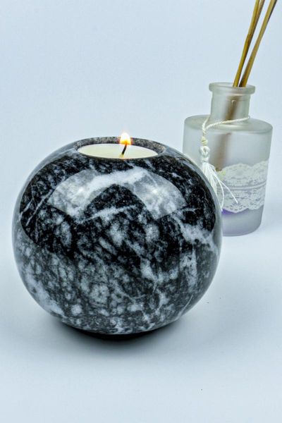 

candle holders black natural marble sphere holder 100%