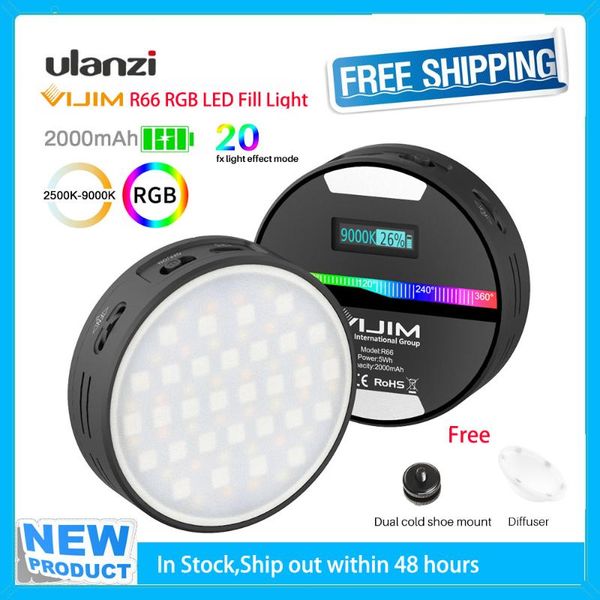 

ulanzi r66 mini rgb led video fill light dimming 2500-9000k camera smartphone vlog live pography lamp 2000mah po studio flash heads
