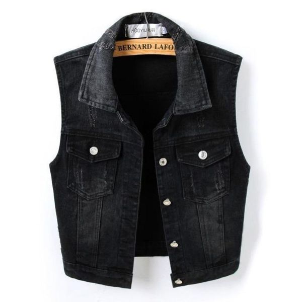 

women's vests women jacket vest denim short black korean fashion sleeveless coat jeans femme shoulder strap plus size chaleco mujer, Black;white
